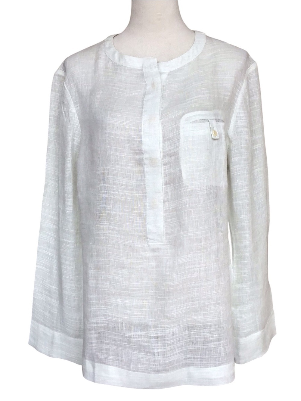 Ellen Tracy Long Sleeve Linen Popover Tunic in Pumice